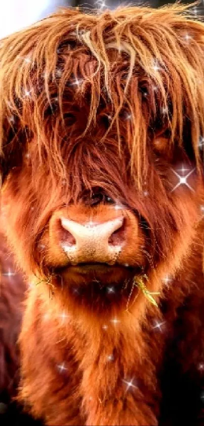 Highland cow standing in natural setting, exuding rustic charm.