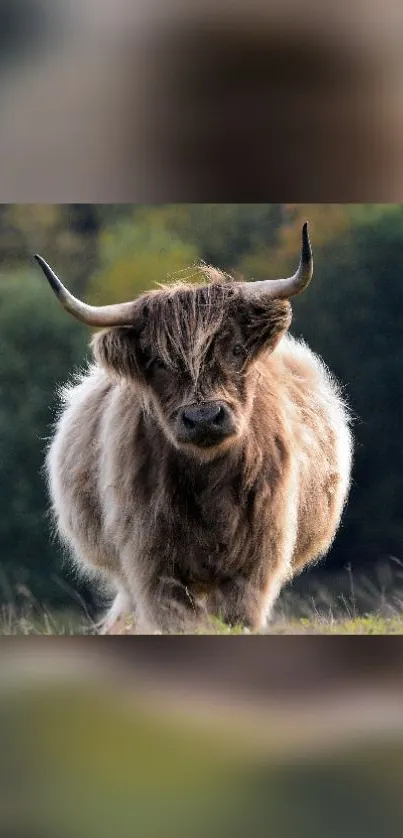 Majestic highland cow stands in a serene natural setting, showcasing rustic beauty.