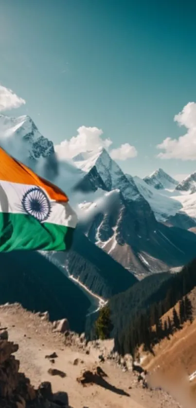 Indian flag with snow-capped Himalayas in a breathtaking view.