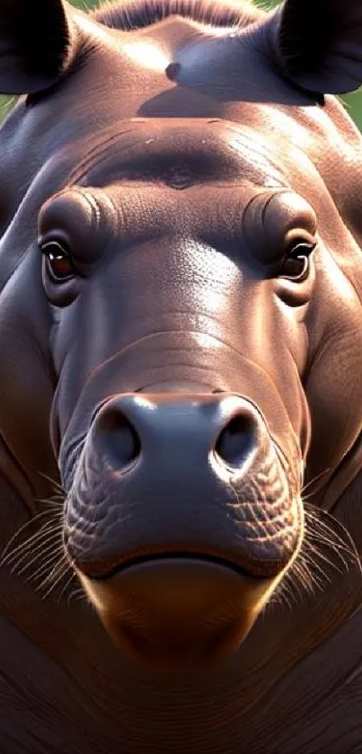 Close-up of a majestic hippopotamus in natural light.