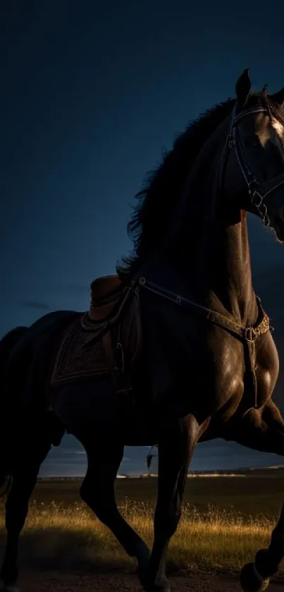 Majestic horse silhouette against twilight sky.