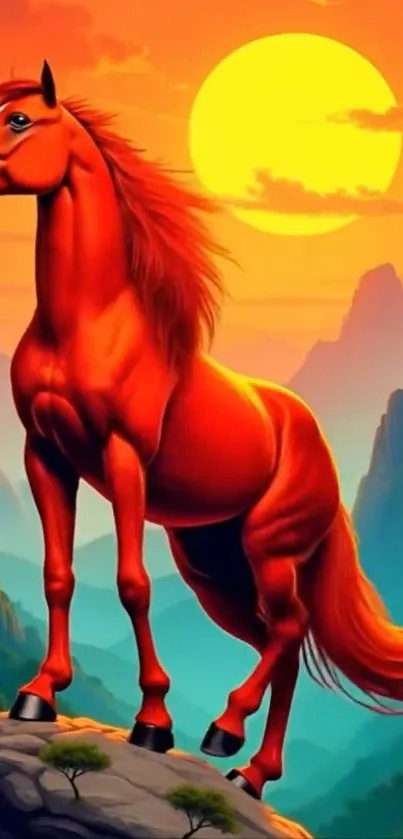 Majestic horse under a vibrant sunset.