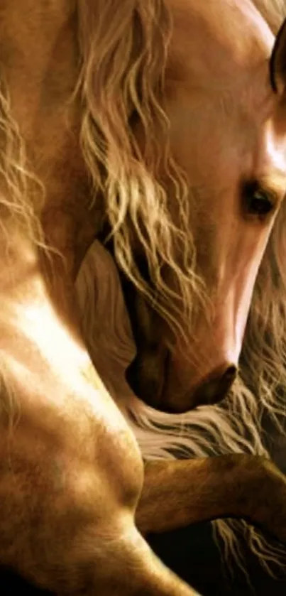 Majestic palomino horse with flowing mane wallpaper.