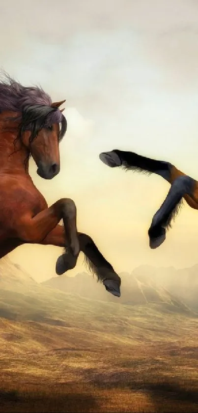 Majestic horses in motion against a scenic backdrop, captured in stunning detail.