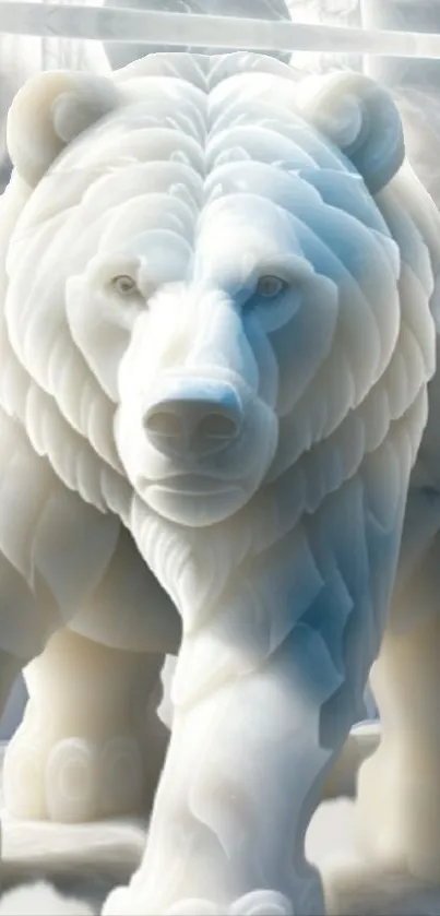 Majestic ice bear sculpture in serene blue hues.