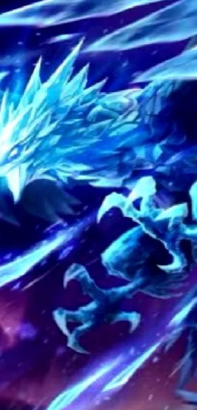 Majestic ice dragon in cosmic blue hues wallpaper.