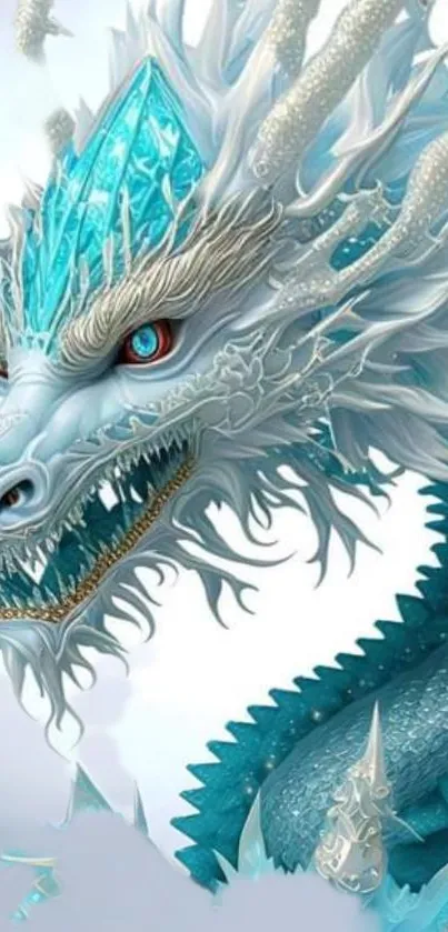 Intricate ice dragon artwork with vibrant icy blue colors.