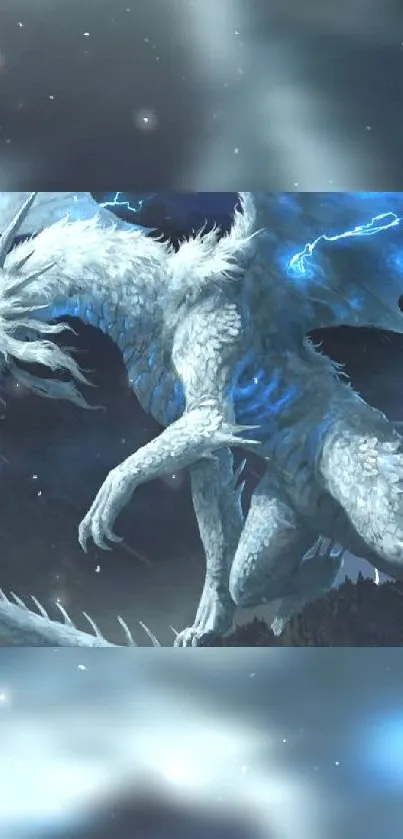 Majestic ice dragon with electric blue details.