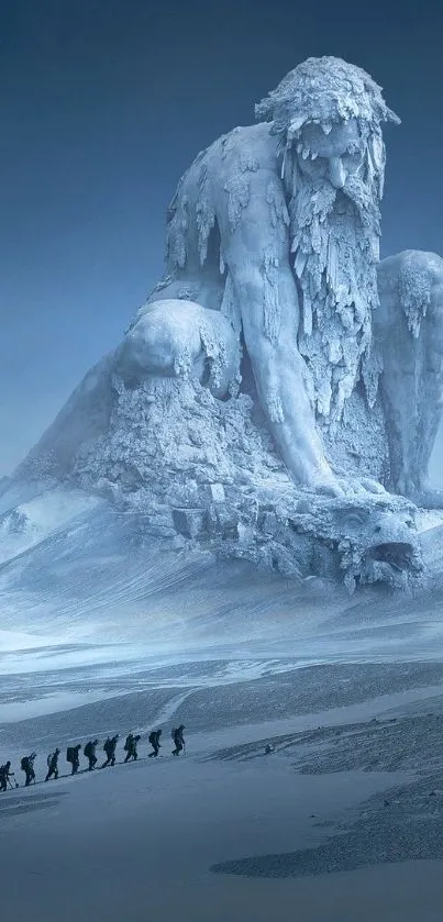 Colossal ice mountain sculpture in snowy landscape wallpaper.