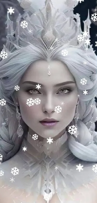 Fantasy ice queen portrait with intricate silver details.