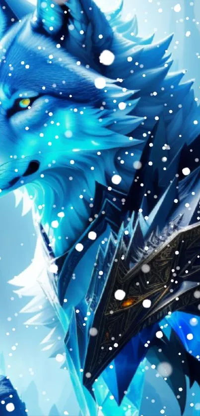 Majestic ice-themed wolf art with vibrant blue tones.