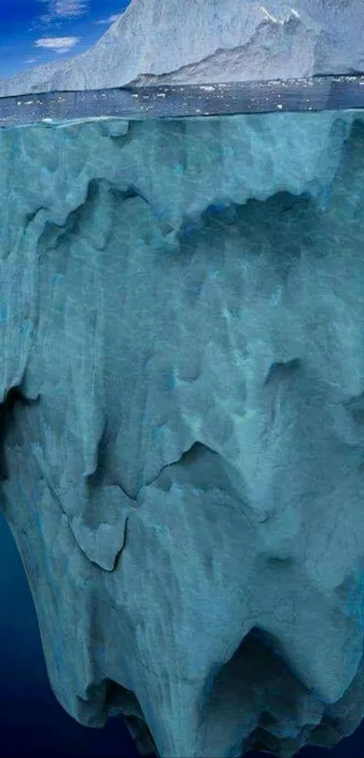 Stunning underwater view of a large iceberg.