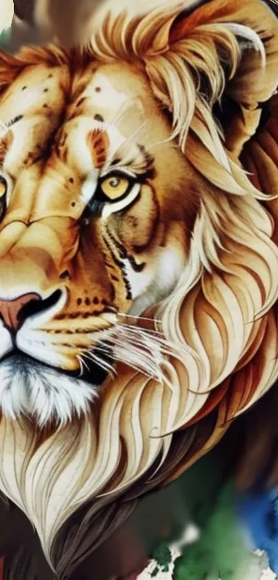 Illustrated lion wallpaper featuring a majestic and detailed design with golden tones.