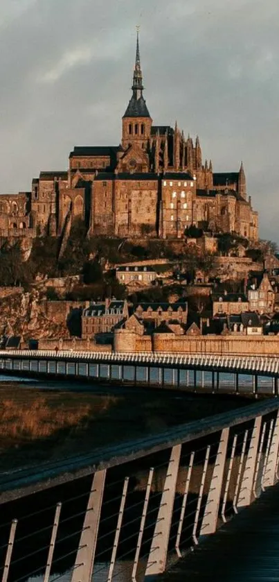 Majestic view of Mont Saint-Michel fortress from a distance.