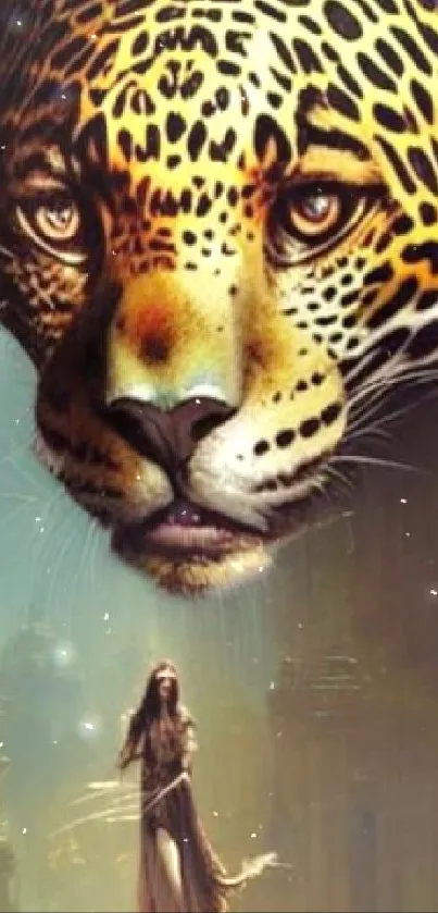 Fantasy wallpaper featuring a majestic jaguar with a fantasy backdrop.