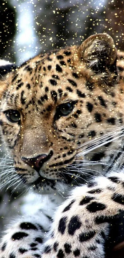 Close-up image of a leopard resting, showcasing its detailed fur patterns.