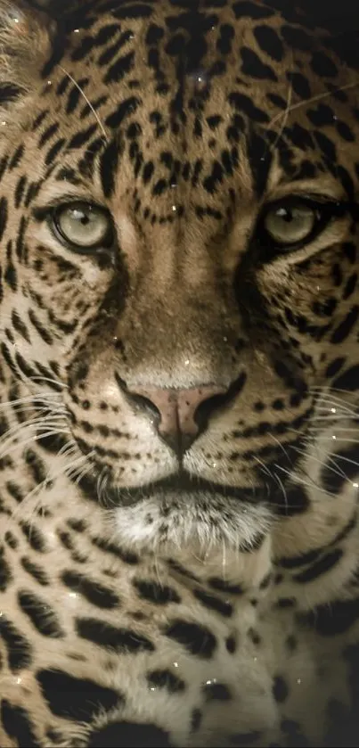 Majestic leopard in the dark mobile wallpaper.