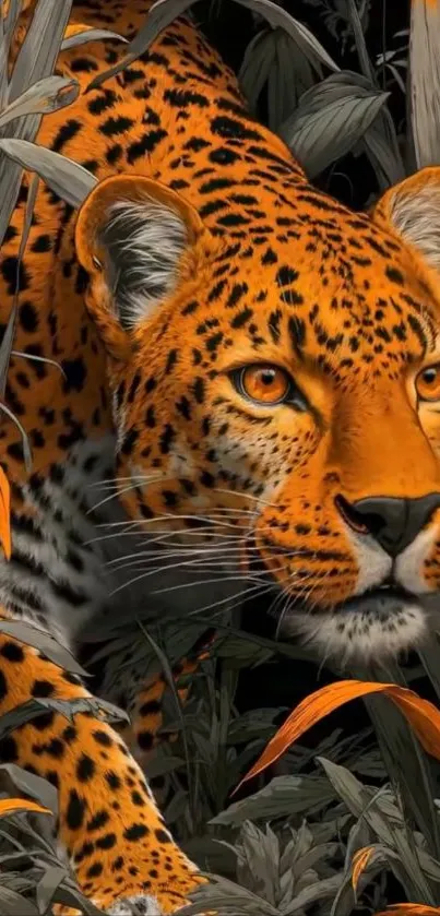 Leopard in jungle-themed phone wallpaper