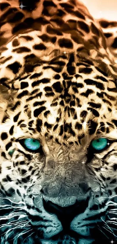 Majestic leopard with blue eyes mobile wallpaper.