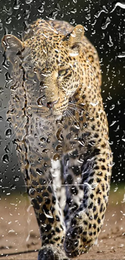 Majestic leopard walking on a dirt path in natural habitat.