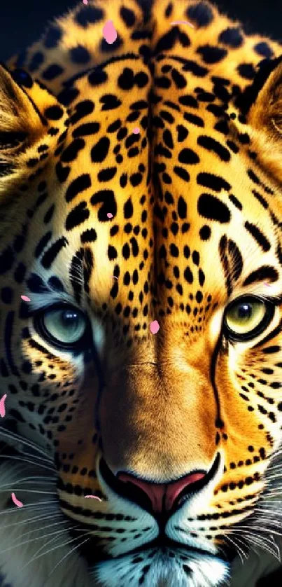 Vibrant leopard close-up on mobile wallpaper with detailed fur pattern.