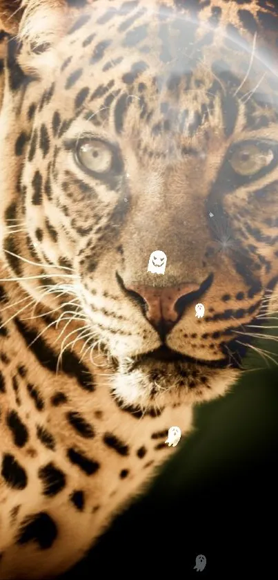 Close-up of a majestic leopard on phone wallpaper.