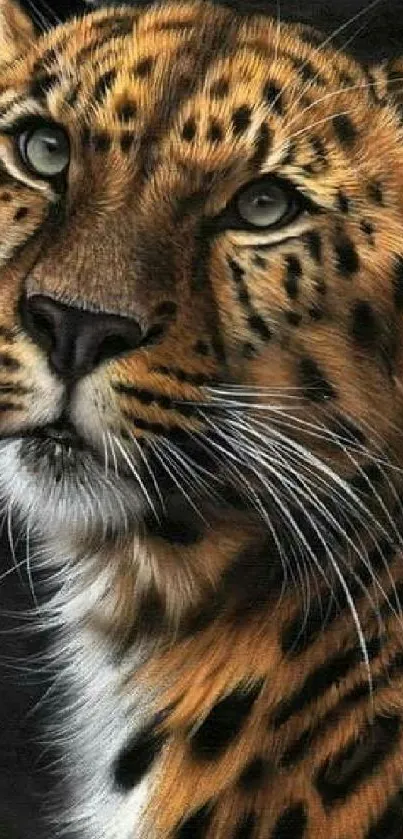 Majestic leopard portrait in realistic detail on mobile wallpaper.