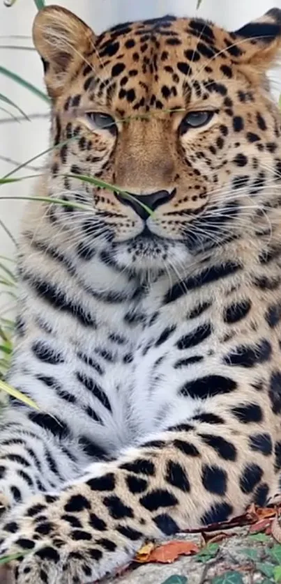 Leopard resting in natural habitat, showcasing stunning fur patterns under soft light.