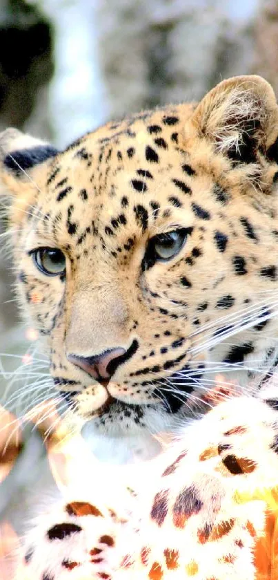 Majestic leopard resting on a branch in the jungle.