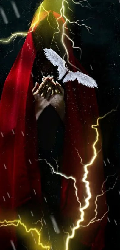 Striking red and lightning mobile wallpaper with artistic elements.