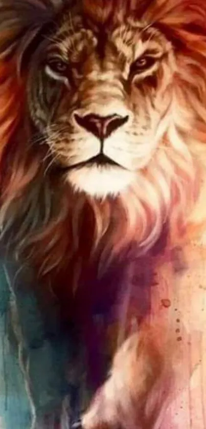 Majestic lion with vibrant artistic design on mobile wallpaper.