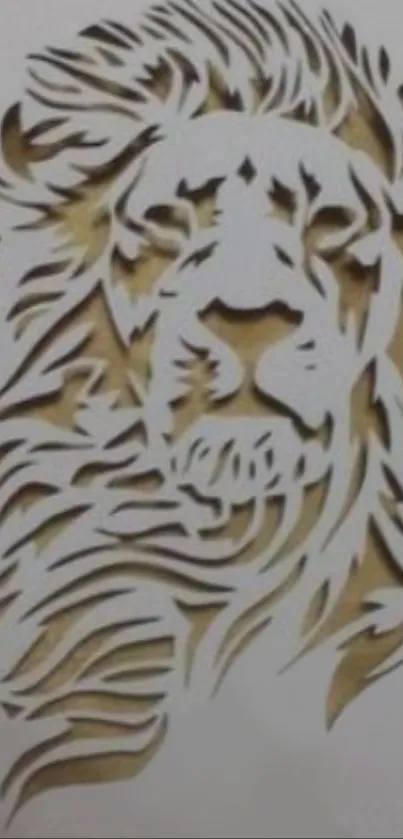 Intricate lion cutout art design in light brown hues as a mobile wallpaper.