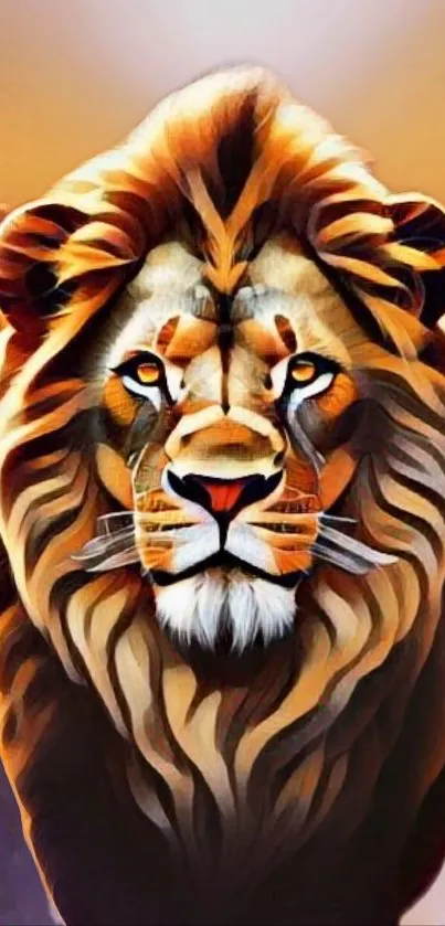 Majestic lion art with warm colors for mobile wallpaper.