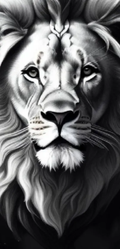 Black and white artistic lion portrait wallpaper for phones.