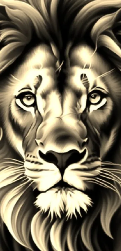 Majestic black and white lion illustration wallpaper.