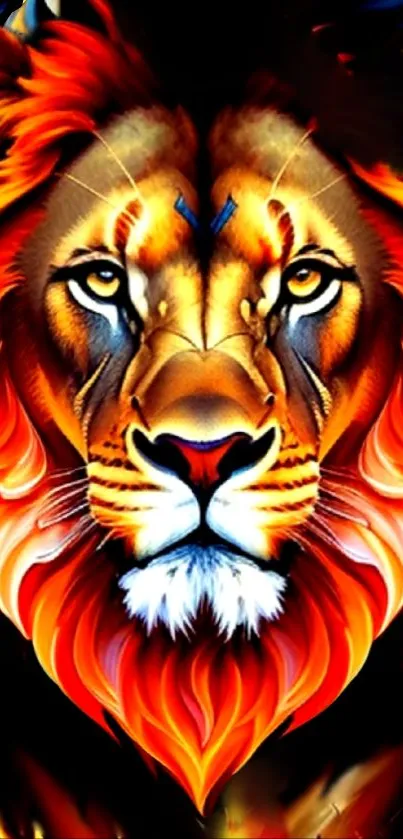 Majestic lion with vibrant orange mane artwork.