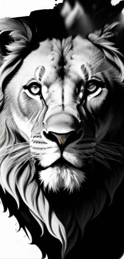 Monochrome lion artwork mobile wallpaper with bold black and white design.