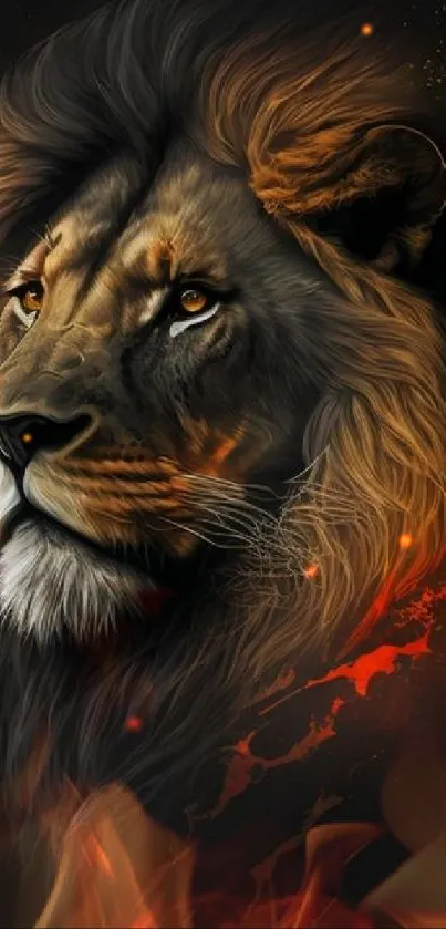 Majestic lion in art style on black background