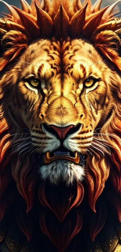 Majestic lion in vivid, colorful digital art style mobile wallpaper.