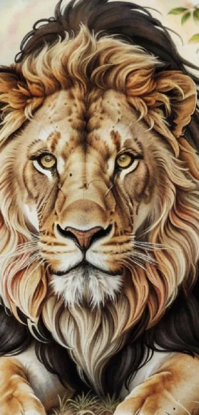 Majestic lion portrait in digital art wallpaper.