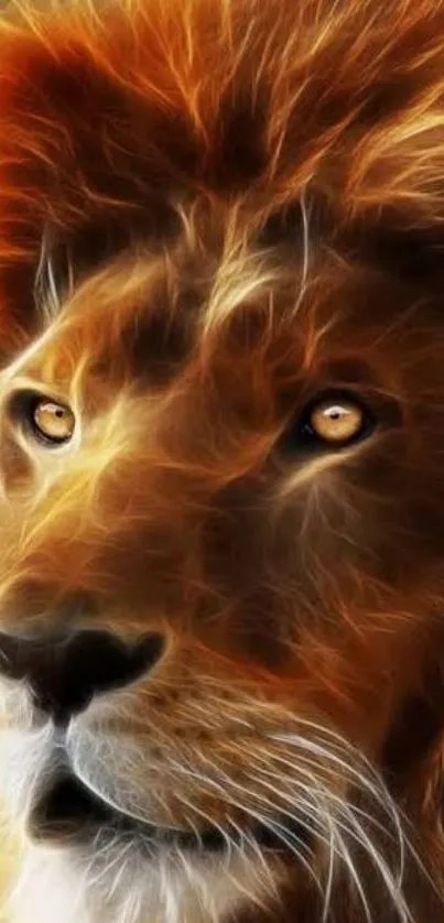 Artistic glowing lion wallpaper with golden hues.