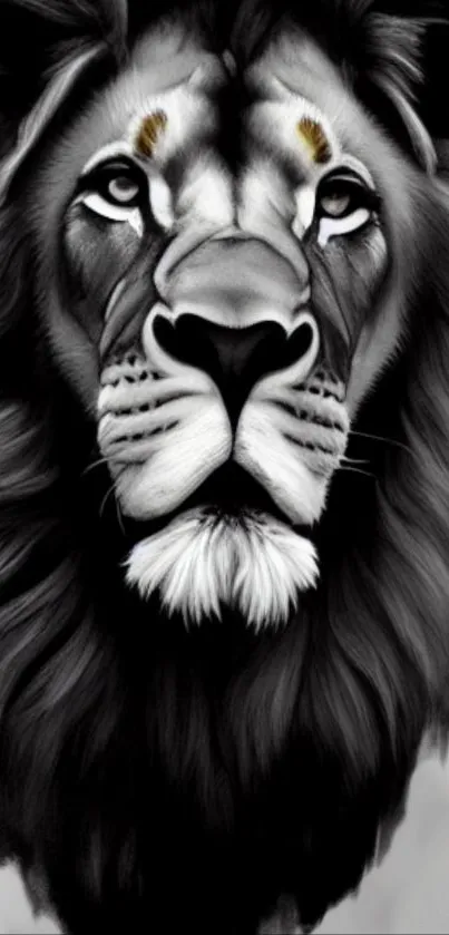 Black and white lion art for mobile wallpaper.