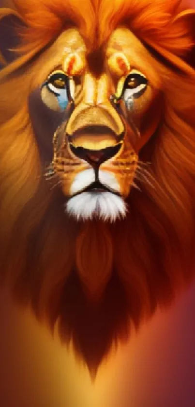 Stunning digital art of a majestic lion with vibrant orange and yellow colors.