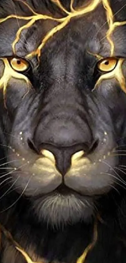 Majestic lion face with glowing eyes wallpaper.