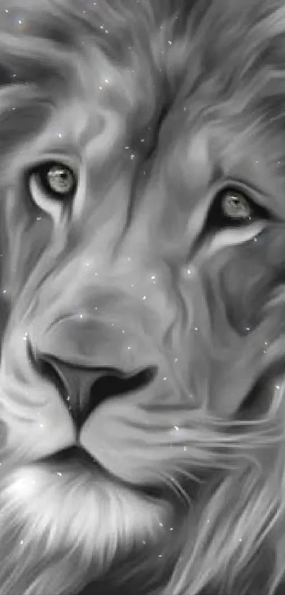 Black and white lion illustration, elegant and majestic art for mobile wallpaper.