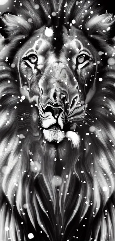 Majestic black and white lion artwork for mobile phone wallpaper.