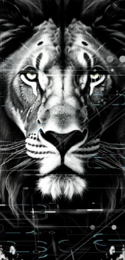 Black and white artistic lion head wallpaper with striking design.