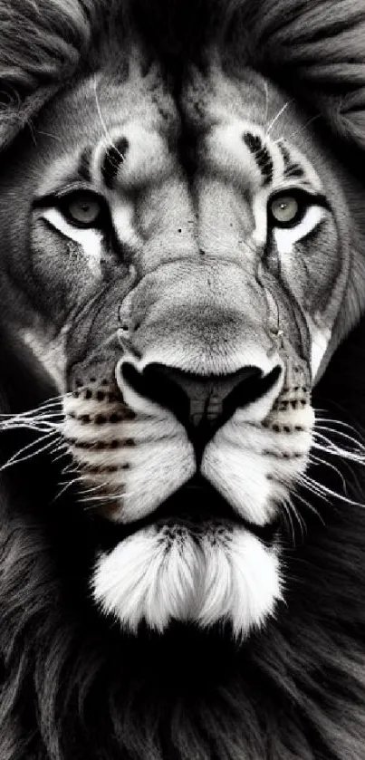 Close-up of a majestic lion in black and white tones.