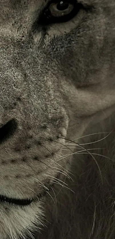 Close-up of a majestic lion's face highlighting its eye.