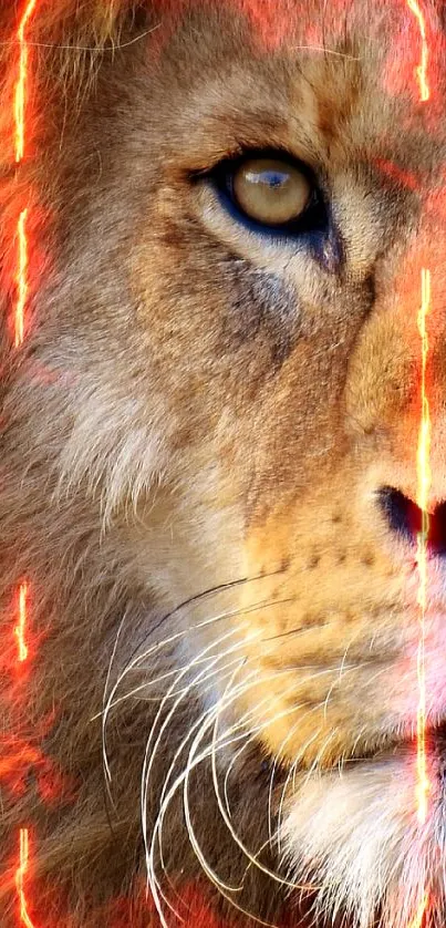 Close-up of a majestic lion with a golden mane staring intently.